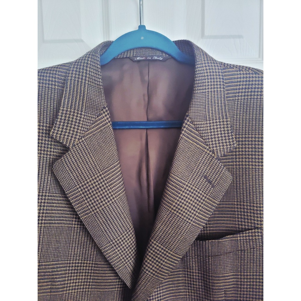Canali Milano Blazer Houndstooth Wool Made in Italy‎ Sport Coat Sz 54R Choc Brwn
